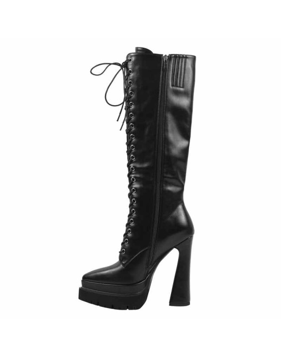 Double Platform Pointed Toe Lace-up Boots