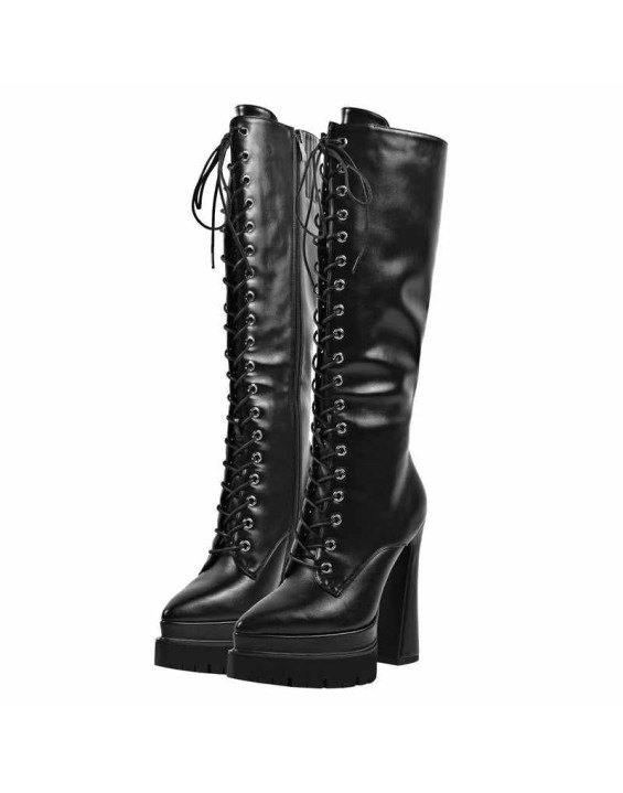 Double Platform Pointed Toe Lace-up Boots