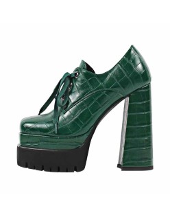Double Platform Leather Patterned Lace Up Pumps