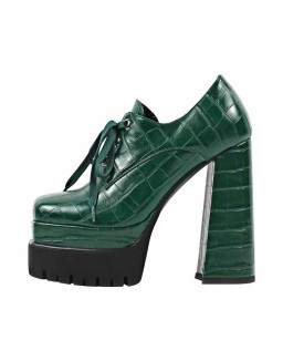 Double Platform Leather Patterned Lace Up Pumps