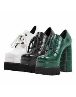 Double Platform Leather Patterned Lace Up Pumps