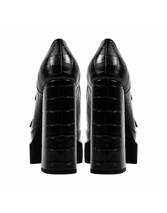 Double Platform Leather Patterned Lace Up Pumps