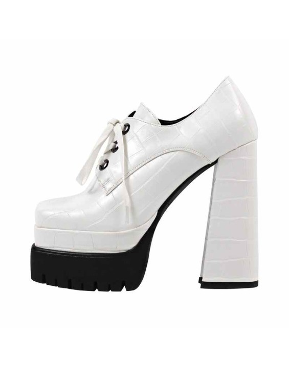 Double Platform Leather Patterned Lace Up Pumps