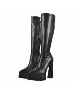 Black Pointed Toe Double Platform Knee High Boots