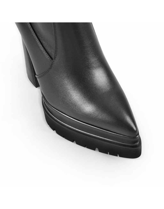 Black Pointed Toe Double Platform Knee High Boots