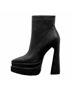 Double Platform Pointed Toe Zipper Ankle Boots