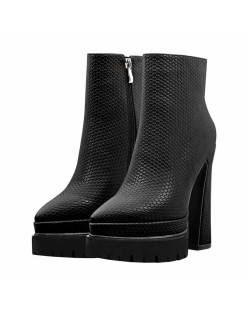 Double Platform Pointed Toe Zipper Ankle Boots