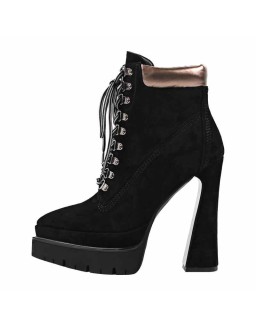 Double Platform Pointed Toe Lace-up Ankle Boots