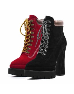 Double Platform Pointed Toe Lace-up Ankle Boots
