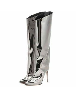 Metallic Leather Stiletto Knee High Boots