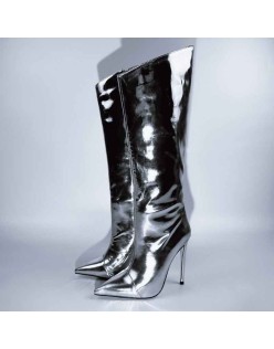 Metallic Leather Stiletto Knee High Boots