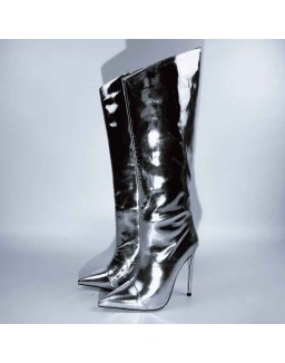 Metallic Leather Stiletto Knee High Boots