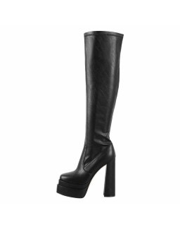 Platform Chunky Heels Black Knee High Boots