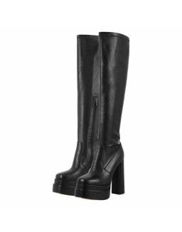 Platform Chunky Heels Black Knee High Boots