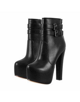 Platform Chunky High Heels Buckle Zip Ankle Boots