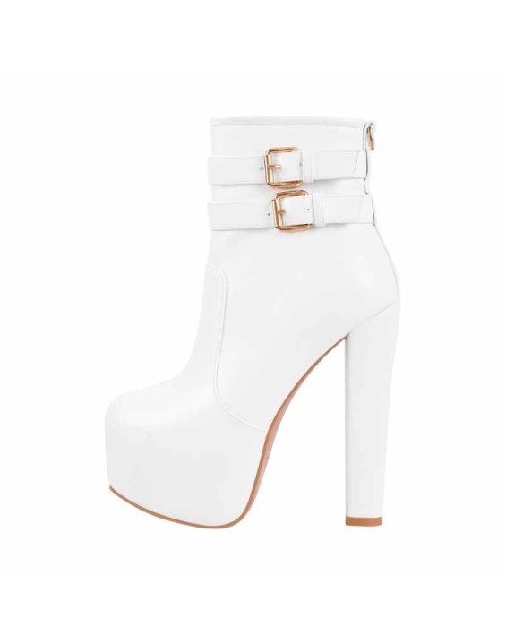 Platform Chunky High Heels Buckle Zip Ankle Boots