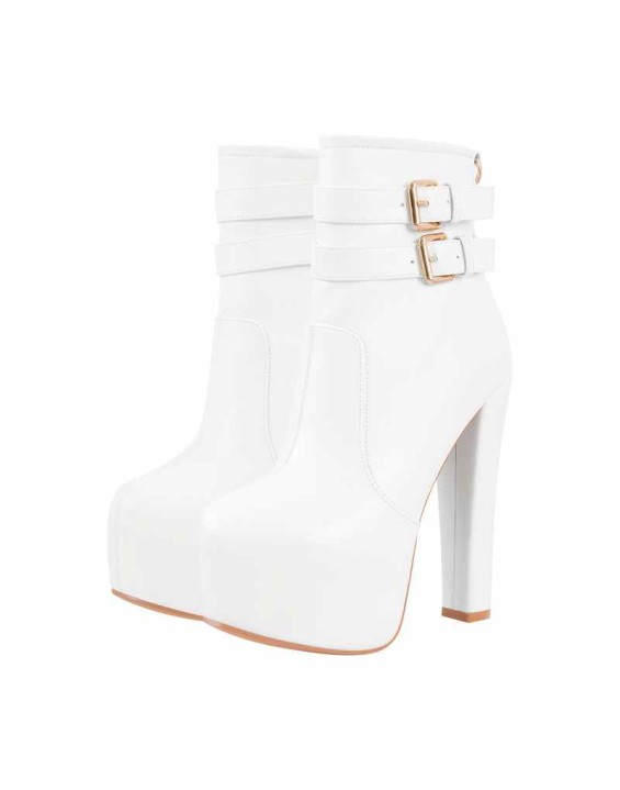 Platform Chunky High Heels Buckle Zip Ankle Boots