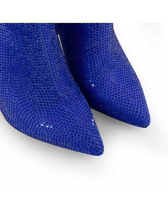 Pointed Toe Rhinestone Chunky Heel Ankle Boots