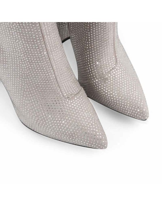 Pointed Toe Rhinestone Chunky Heel Ankle Boots