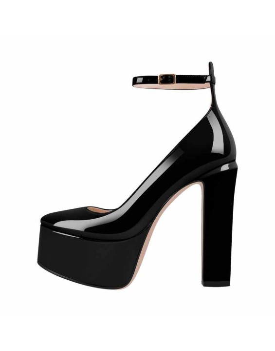 Platform Chunky Heel Ankle Strap Pink Pumps