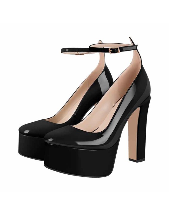 Platform Chunky Heel Ankle Strap Pink Pumps