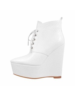 Wedge High Heel Platform Lace up Zipper Ankle Boots
