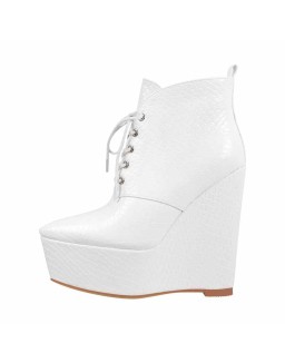 Wedge High Heel Platform Lace up Zipper Ankle Boots