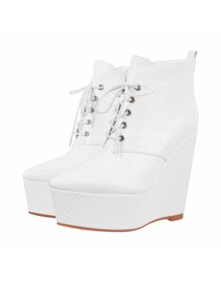 Wedge High Heel Platform Lace up Zipper Ankle Boots