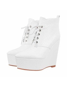 Wedge High Heel Platform Lace up Zipper Ankle Boots