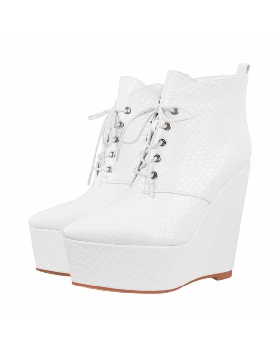 Wedge High Heel Platform Lace up Zipper Ankle Boots