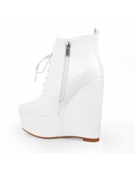 Wedge High Heel Platform Lace up Zipper Ankle Boots