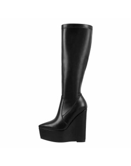 Pointed Toe Wedge Heel Zipper Thigh Knee High Boots