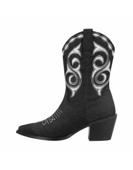 Pointed Toe Embroidery Cowboy Ankle Boots