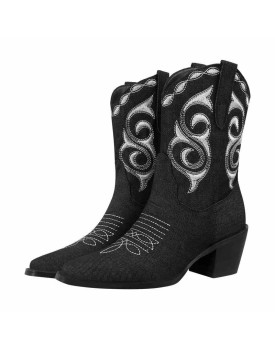 Pointed Toe Embroidery Cowboy Ankle Boots
