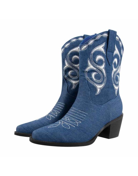 Pointed Toe Embroidery Cowboy Ankle Boots