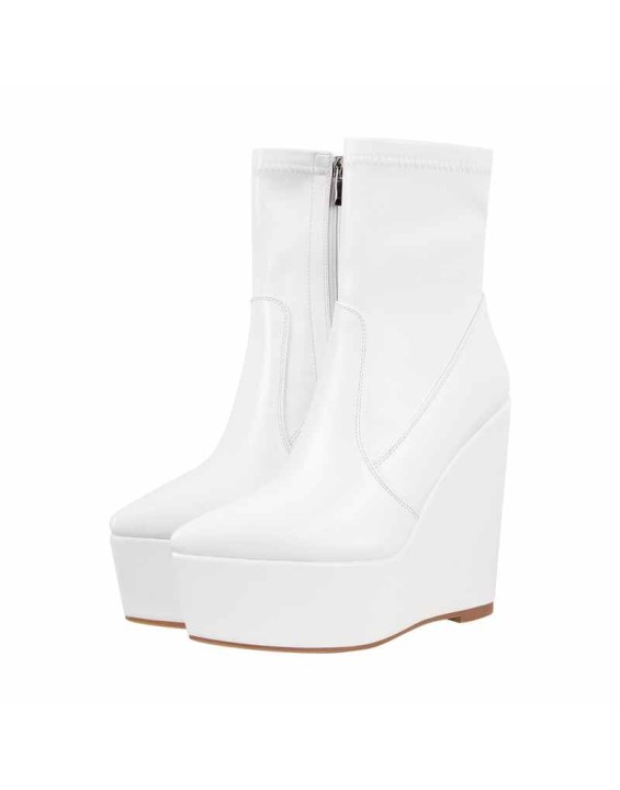 Wedge High Heel Platform Zip up Ankle Boots