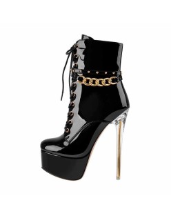 Patent Leather Platform Lace Up Ankle Boots