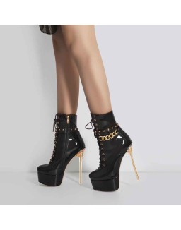 Patent Leather Platform Lace Up Ankle Boots