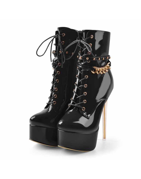 Patent Leather Platform Lace Up Ankle Boots