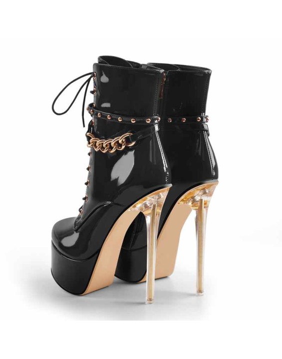 Patent Leather Platform Lace Up Ankle Boots