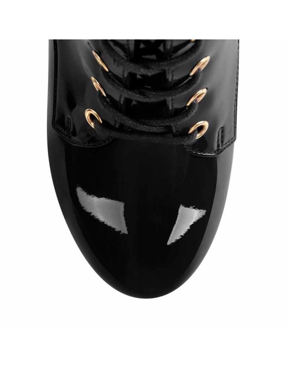 Patent Leather Platform Lace Up Ankle Boots