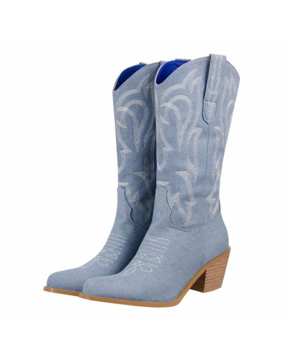 Embroidery Mid-Calf Cowboy Boots