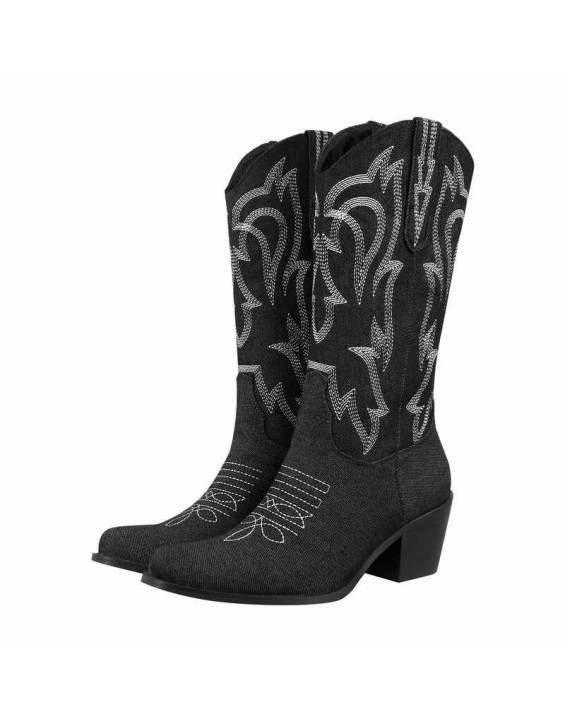 Embroidery Mid-Calf Cowboy Boots