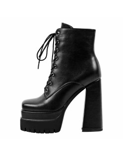 Double Platform Lace up Ankle Boots