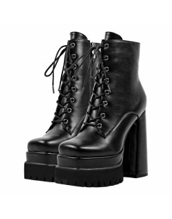 Double Platform Lace up Ankle Boots