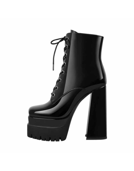 Double Platform Lace up Ankle Boots