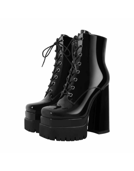 Double Platform Lace up Ankle Boots