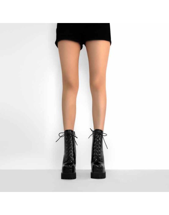 Double Platform Lace up Ankle Boots