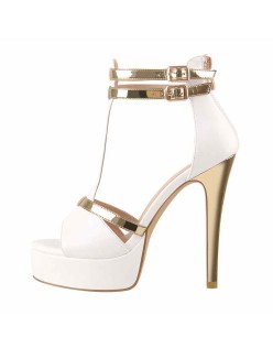 Gold T-Strap White Platform High Heel Pumps