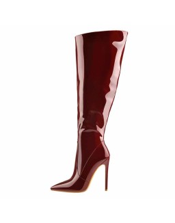 Pointed Toe Patent Side Zipper Knee High Boots